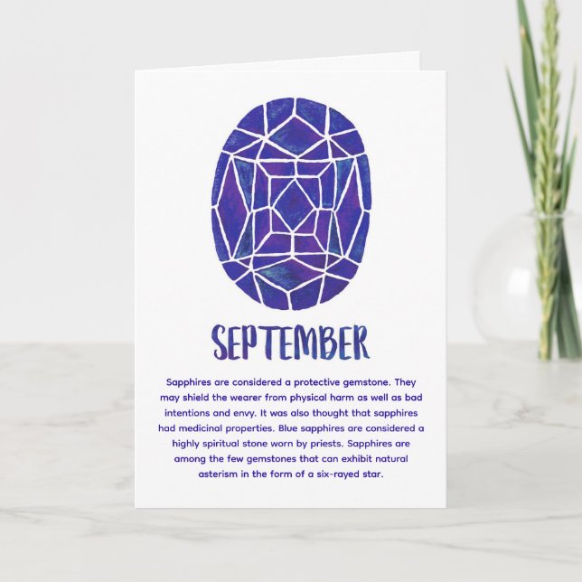 Tarjeta Birthstone Sapphire Birthday Watercolor (Anverso)