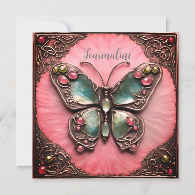 Tarjeta Birthstone Tourmaline Butterfly Arte metalizado (Anverso)