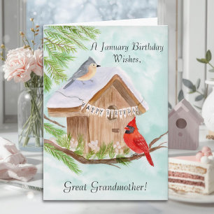 Tarjeta Bisabuela Feliz Cumpleaños Enero Pájaros