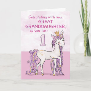 Tarjeta Bisnieta cumple 1 año caballo rosa