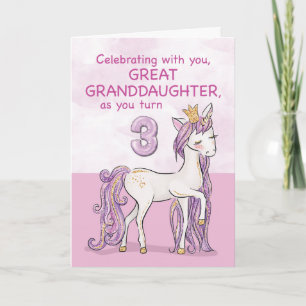 Tarjeta Bisnieta Cumpleaños 3 Años Caballo Rosa