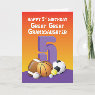 Tarjeta Bisnieta cumpleaños 5 años Pelota deportiva