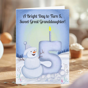 Tarjeta Bisnieta Cumpleaños 5 Muñeco de Nieve Nevado 