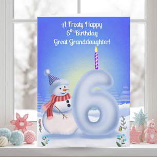 Tarjeta Bisnieta Cumpleaños 6 Muñeco de Nieve Nevado 