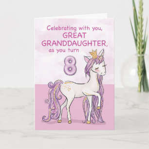 Tarjeta Bisnieta Cumpleaños 8 años Caballo Rosa
