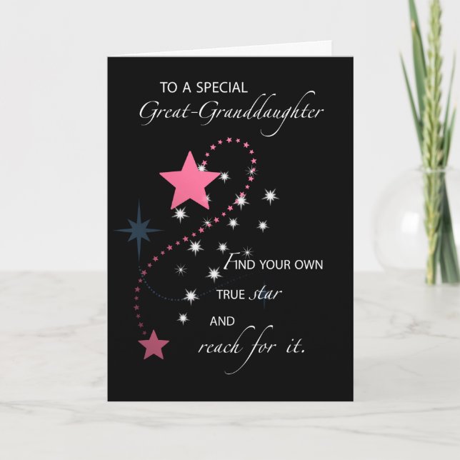 Tarjeta Bisnieta, estrella de la graduación, rosa y negro (Anverso)