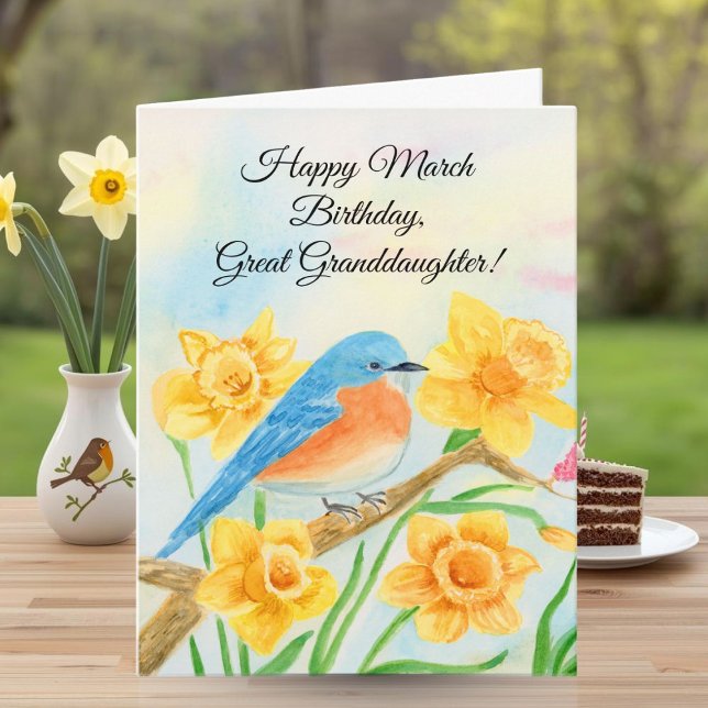Tarjeta Bisnieta Feliz Cumpleaños Marzo Pájaro Azul (Subido por el creador)