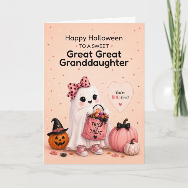 Tarjeta Bisnieta Halloween Fantasma Lindo (Anverso)