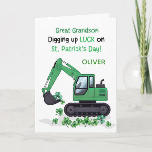 Tarjeta Bisnieto Día de San Patricio Camión de Construcció