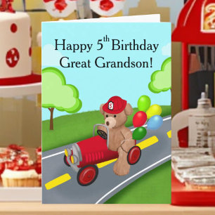 Tarjeta Bisnieto Feliz Cumpleaños 5 Oso Camión de Bomberos