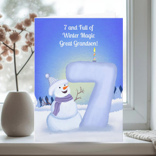 Tarjeta Bisnieto Feliz Cumpleaños 7 Muñeco de Nieve