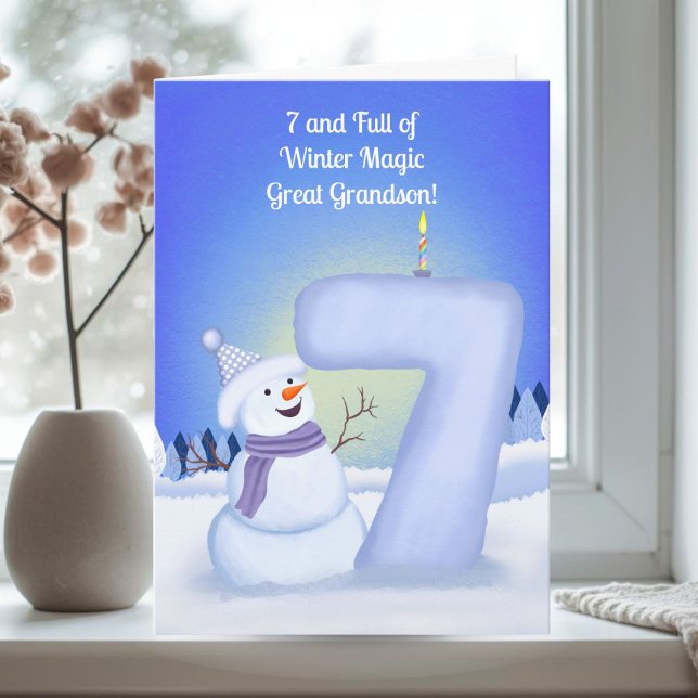 Tarjeta Bisnieto Feliz Cumpleaños 7 Muñeco de Nieve (Subido por el creador)
