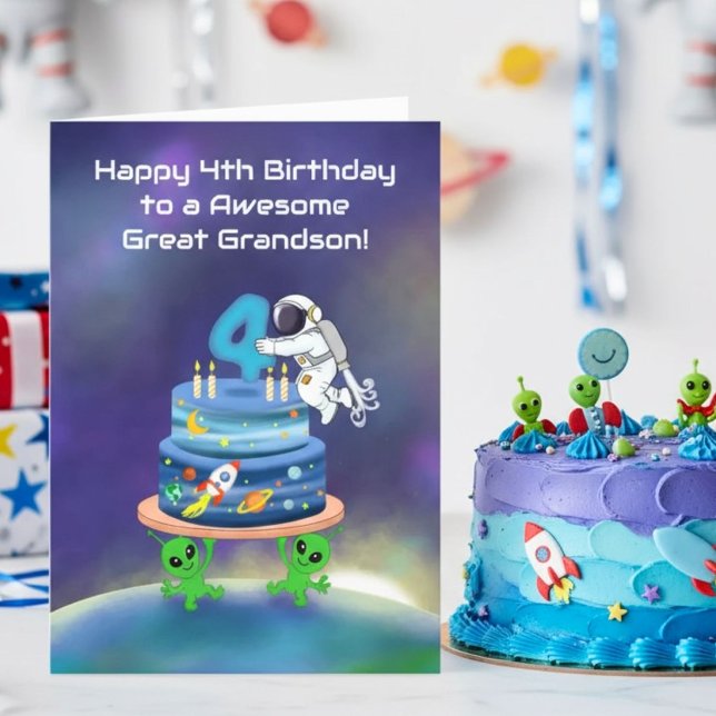Tarjeta Bisnieto Feliz Cumpleaños número 4 Astronauta (Subido por el creador)