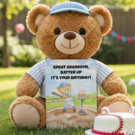 Tarjeta Bisnieto Feliz Cumpleaños Oso de Peluche de Béisbo