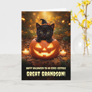 Tarjeta Bisnieto Feliz Halloween Gatito Negro Lindo 