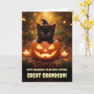 Tarjeta Bisnieto Feliz Halloween Gatito Negro Lindo