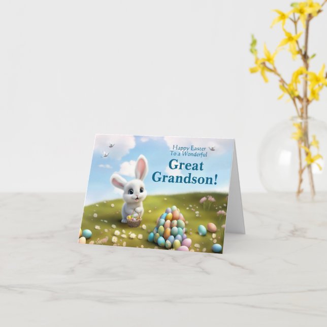 Tarjeta Bisnieto Querido Conejo de Pascua (flor amarilla)