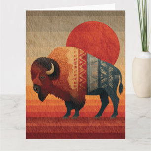 Tarjeta Bison estilizado con patrones nativos americanos