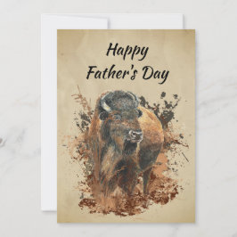 Tarjeta Bisonte Búfalo Animal Fauna Naturaleza Acuarela 