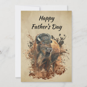 Tarjeta Bisonte Búfalo Animal Fauna Naturaleza Acuarela