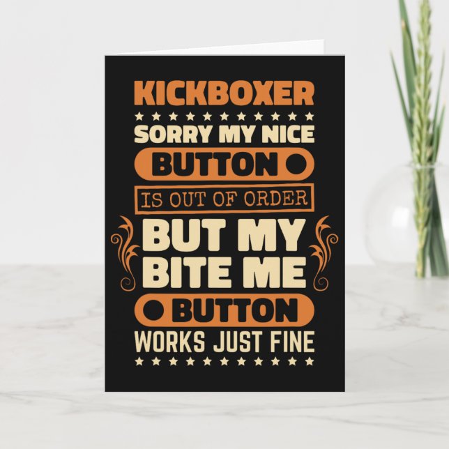 Tarjeta Bite Button Funciona Diseño Kickboxer Amante de Ki (Anverso)