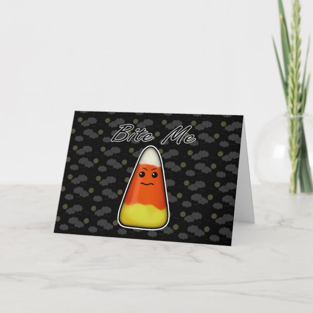 Tarjeta Bite Me, Cute Angry Candy Corn Personalizado Diseñ (Anverso)