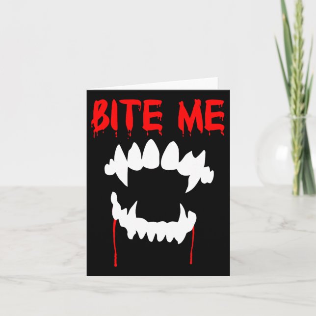 Tarjeta Bite Me Halloween Vampiros Dientes (Anverso)