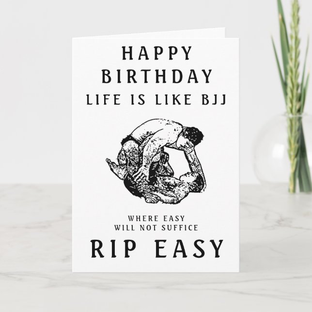 Tarjeta BJJ RIP celebración de cumpleaños fácil (Anverso)