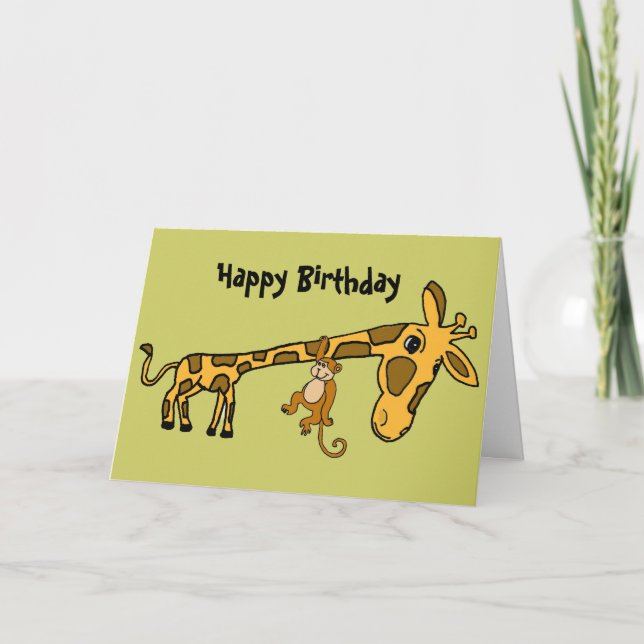 Tarjeta BL- Funny Monkey and Giraffe Birthday Card (Anverso)