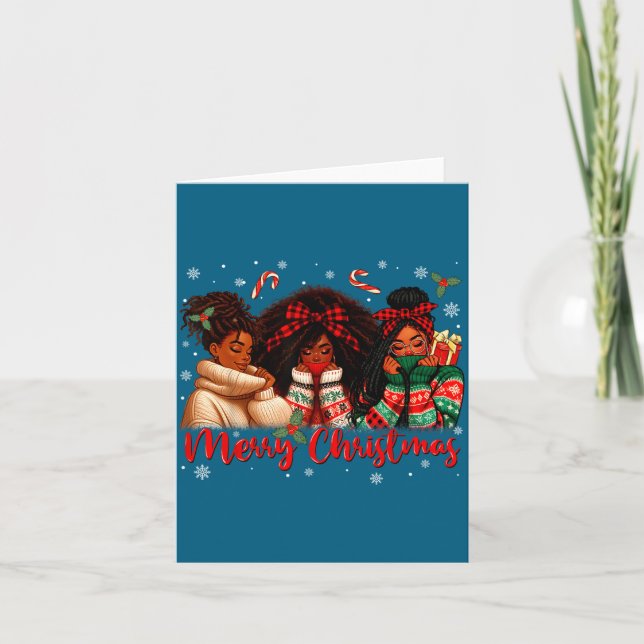 Tarjeta Black African Girl American Melanin Christmas Sant (Anverso)