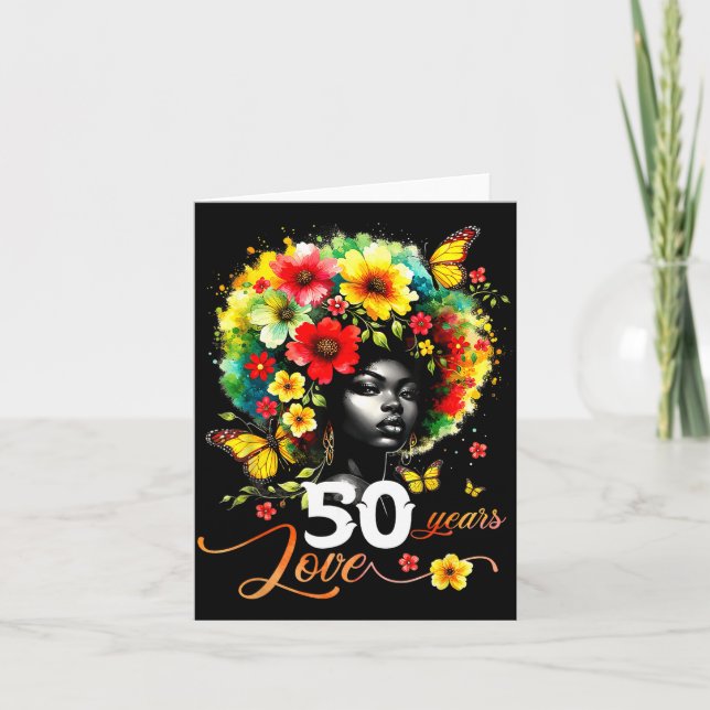 Tarjeta Black Afro Queen 50 Years Love 50th Birthday Butte (Anverso)