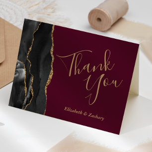 Tarjeta Black Agate Gold Burgundy Boda Gracias