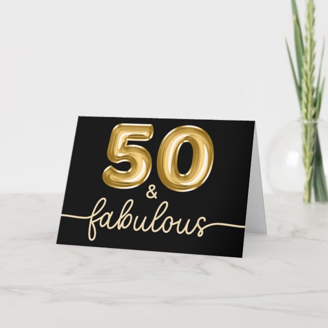 Tarjeta Black and Gold Glam 50 and Fabulous (Anverso)