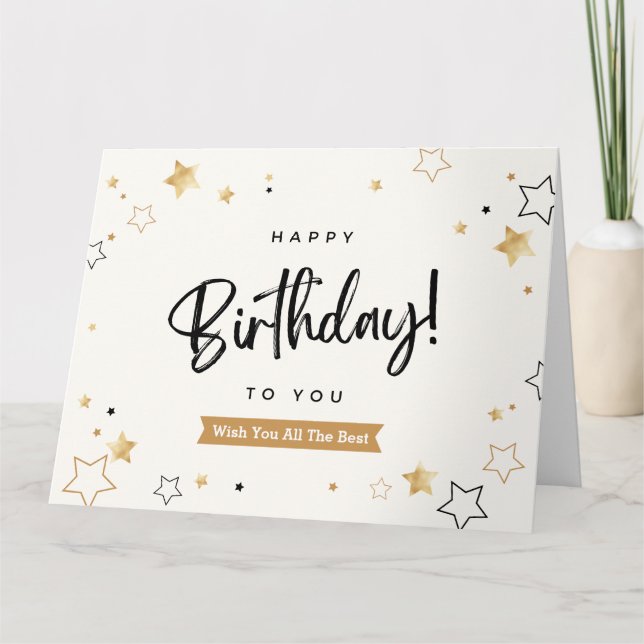 Tarjeta Black and Gold Modern Happy Birthday Greeting Card (Anverso)