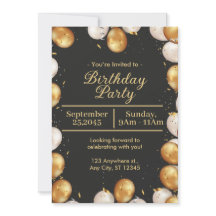 Tarjeta Black and Gold Simple Birday Party