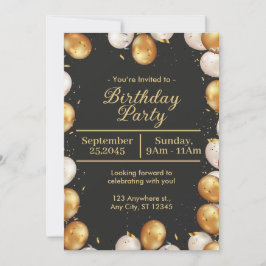 Tarjeta Black and Gold Simple Birday Party