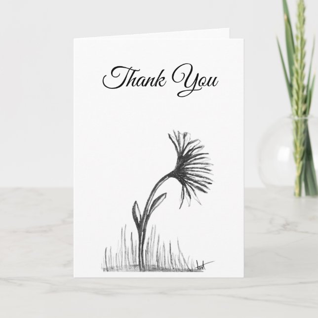 Tarjeta Black and White Sketch of Flower on Note Card (Anverso)