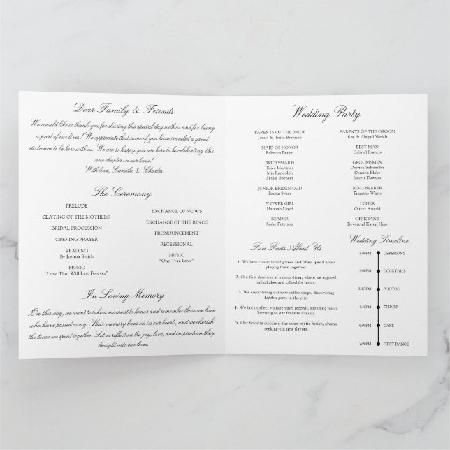 Tarjeta Black and White Wedding Program (Interior)