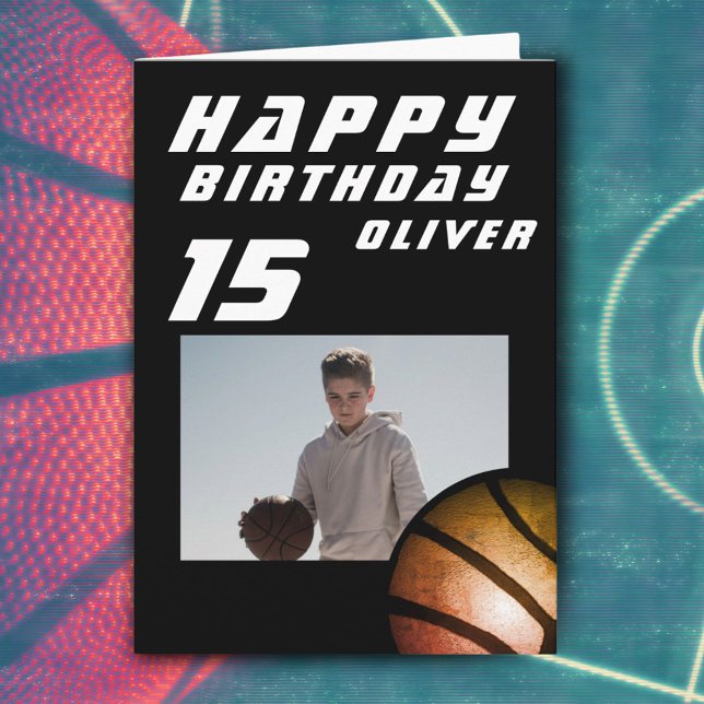 Tarjeta Black Basketball Ball Boy Foto Feliz cumpleaños (Subido por el creador)