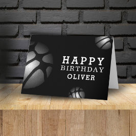 Tarjeta Black Basketball Balls Sports Happy Birthday Kids
