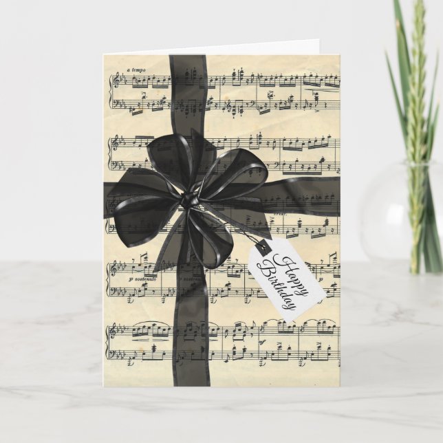 Tarjeta Black Birthday Bow On Vintage Music  (Anverso)