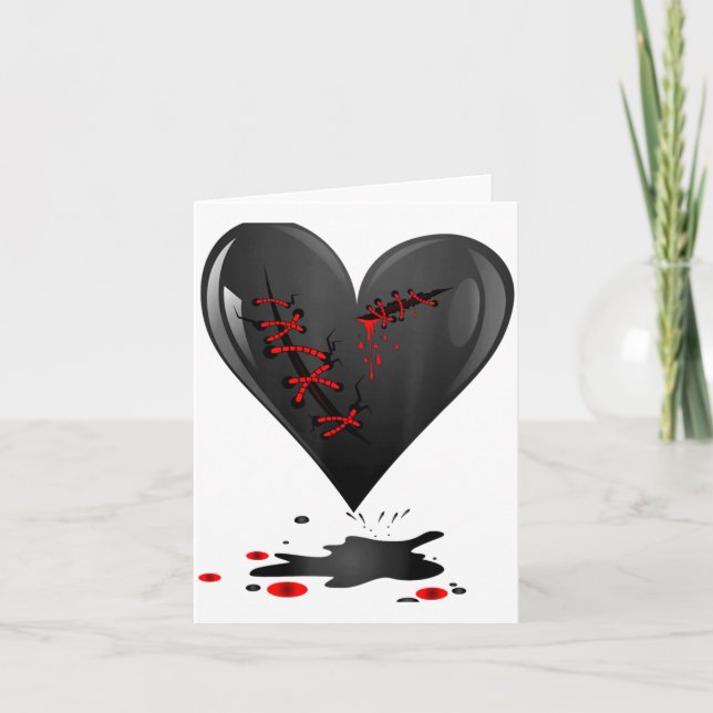 Tarjeta Black Bleeding Cut Open Broken Heart Goth Valentin (Anverso)