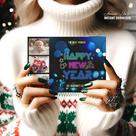 Tarjeta Black & Blue Midnight Sparkle Neon Glow New Year 