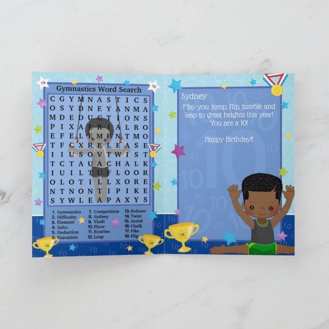 Tarjeta Black Boys Gymnastics Word Search Happy Birday (Interior)