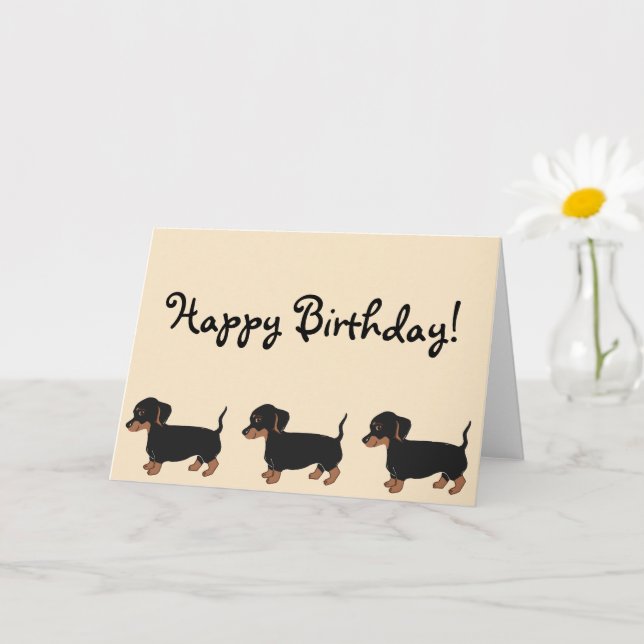 Tarjeta Black Brown Dachshunds Creme Happy Birday Card (Planta pequeña)