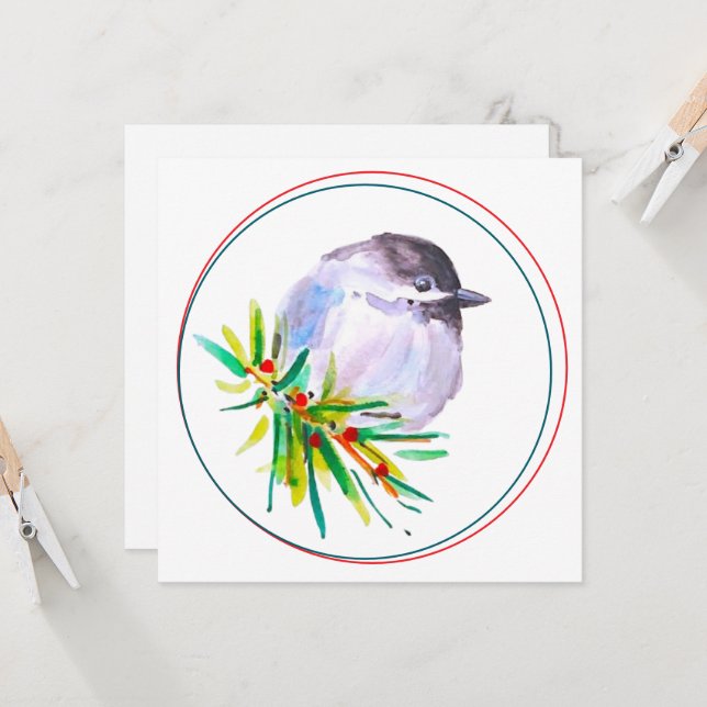 Tarjeta Black Capped Chickadee Watercolour (Anverso/Reverso In Situ)