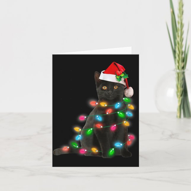 Tarjeta Black Cat Christmas Light Cat Lover Christmas  (Anverso)
