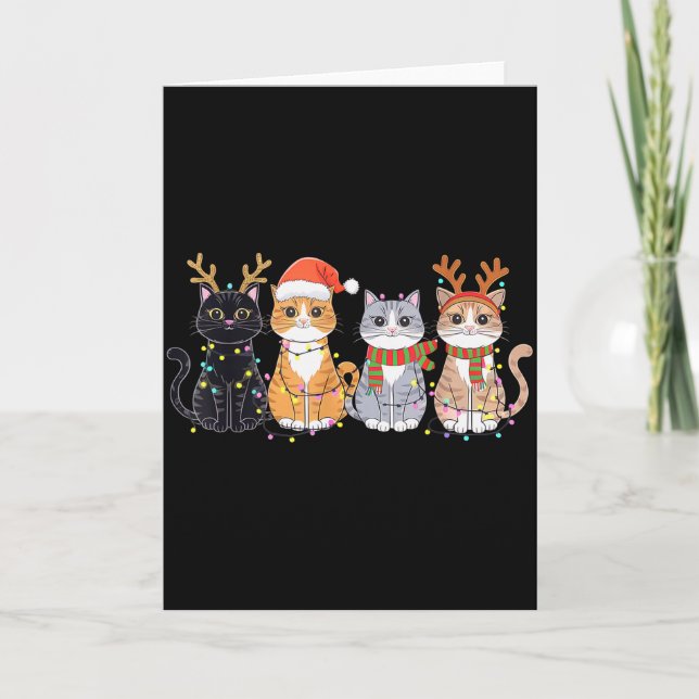 Tarjeta Black Cat Christmas Santa Hat Funny Meowy Cat  (Anverso)