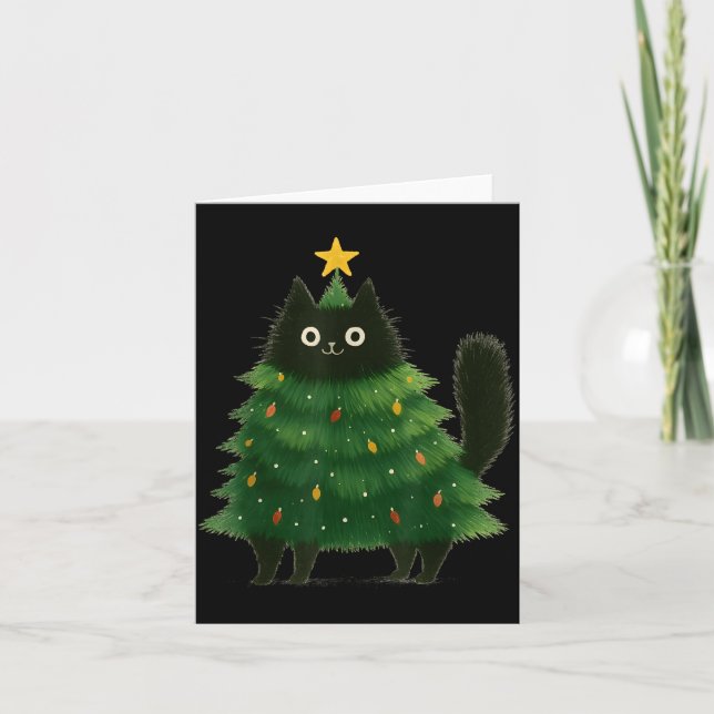 Tarjeta Black Cat Christmas Tree Cute Holiday Pet Lover De (Anverso)