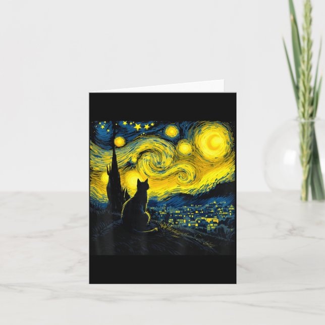 Tarjeta Black Cat Funny Cat Lover Mom Daddy Starry Night V (Anverso)